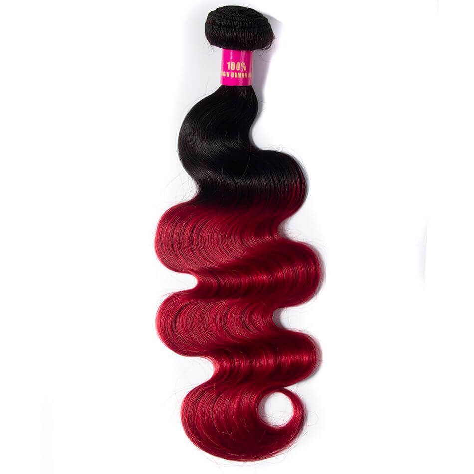 Red Brazilian Body Wave Hair Ombre Burgundy B Color Bundles Evan