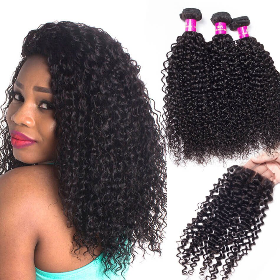 Brazilian Curly Hair 3 Bundles With Closure Evan Hair 10a Human