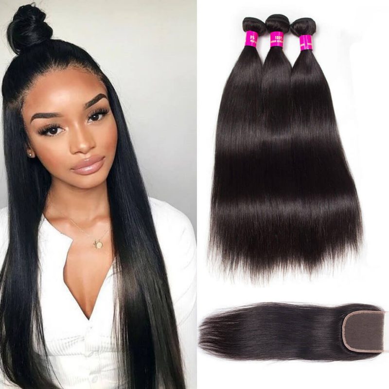 10A Grade Straight Hair 3 Bundles With Closure Evan Hair Indian Virgin ...