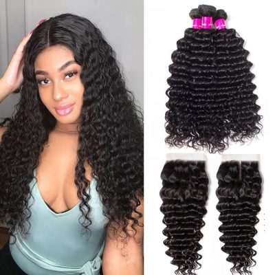 Best Deep Wave Peruvian Hair 3 Bundles With Closure 10A Evan Hair 100% ...