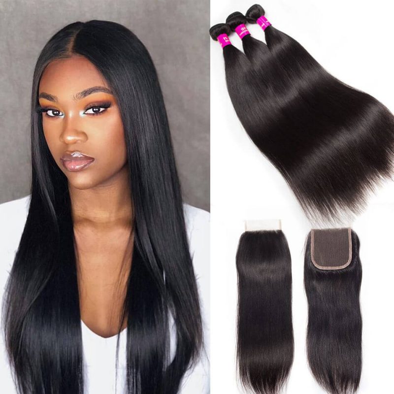 Peruvian Straight Hair 3 Bundles With Closure Evan Hair 10A Grade Best ...