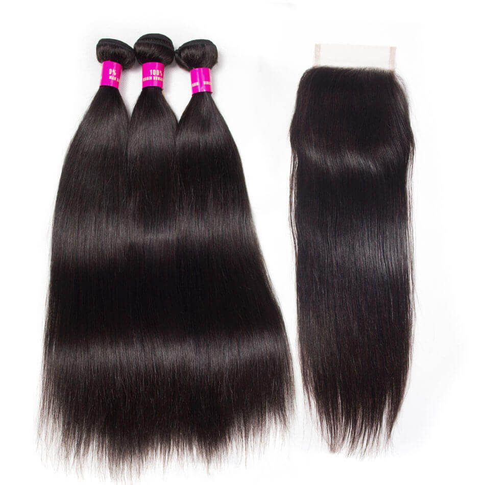 10A Grade Straight Hair 3 Bundles With Closure Evan Hair Indian Virgin ...