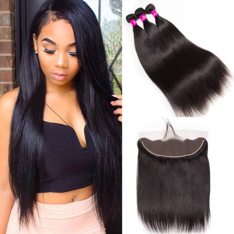 Peruvian Straight Hair 3 Bundles With Frontal Evan Hair 10A Virgin ...