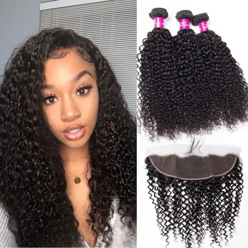 10A Brazilian Curly Hair 3 Bundles With Frontal Evan Hair 100% Human ...