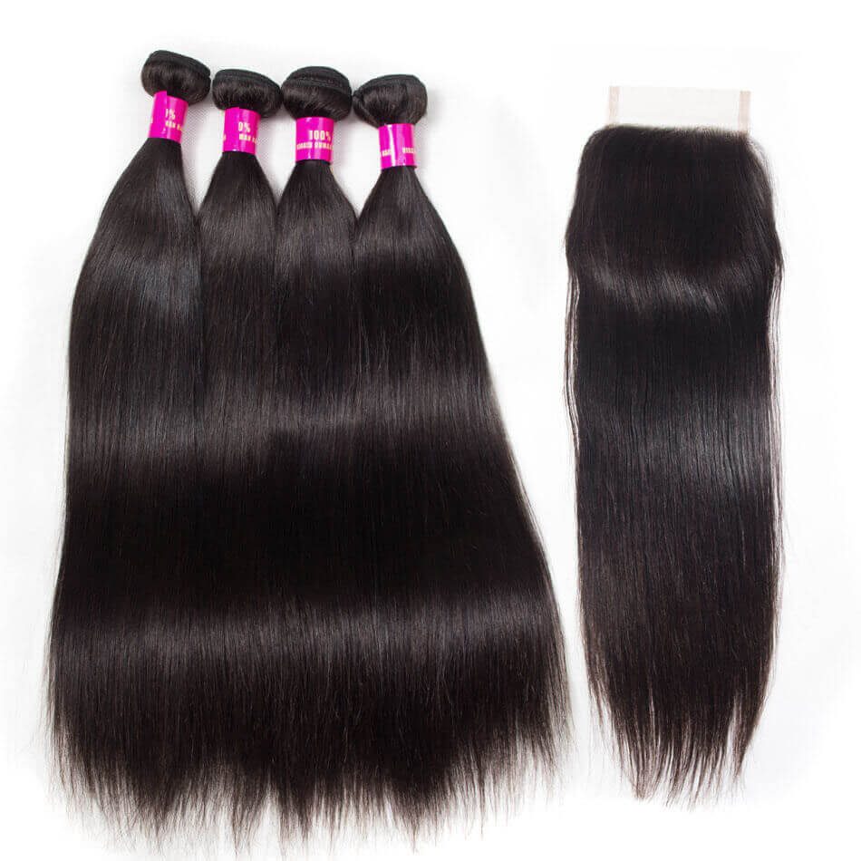 Straight Hair 3 Bundles With Closure Evan Hair 10A Malaysian Virgin ...