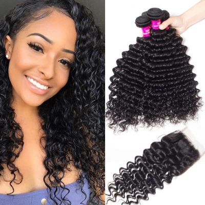Peruvian Deep Wave With Closure Evan Hair 10A Deep Curly 4 Bundles With ...