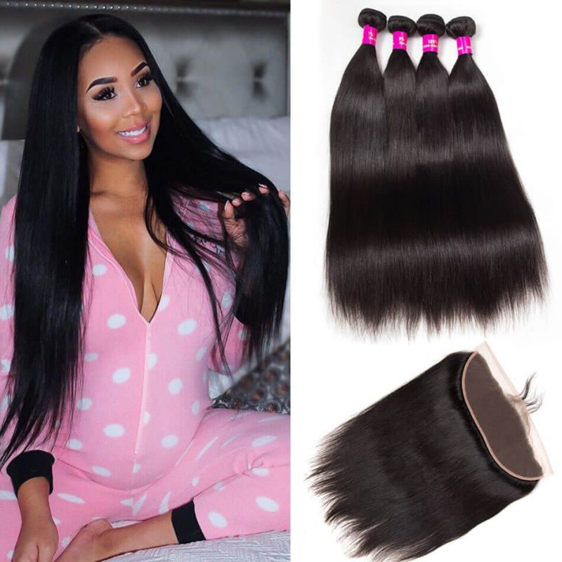 Malaysian Straight Hair 4 Bundles With Frontal Evan Hair 10A Virgin ...