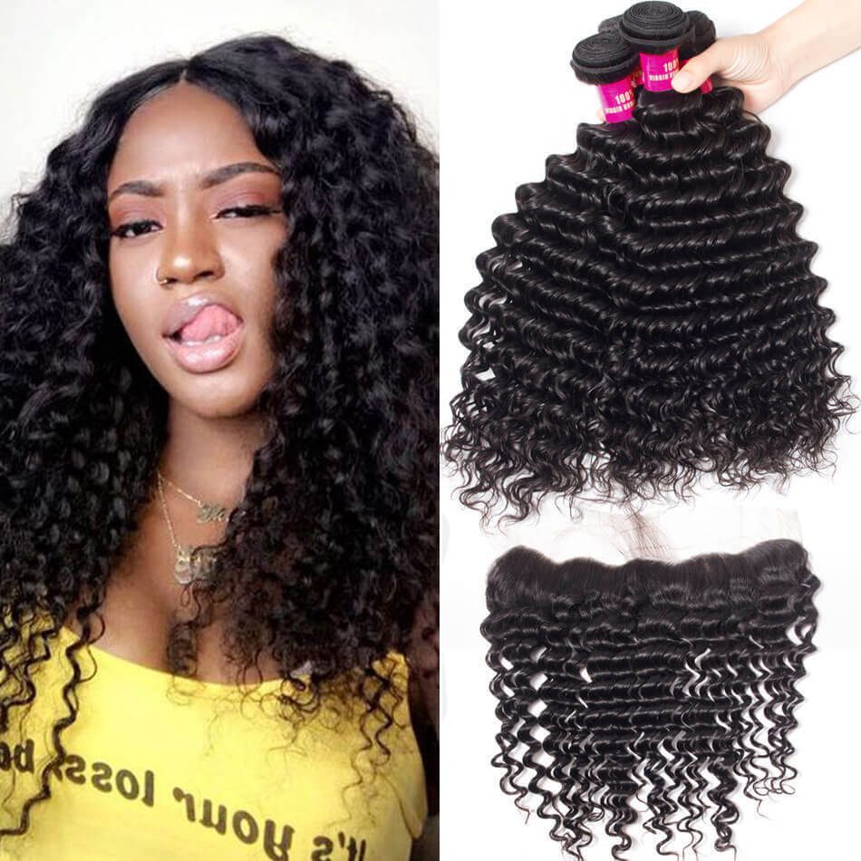 10A Grade Deep Wave Bundles Frontal Evan Hair Peruvian Virgin Human ...