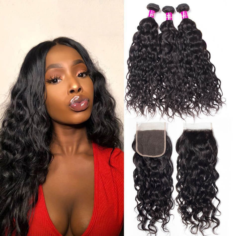 10A Brazilian Water Wave 3 Bundles With Closure Evan Hair Wet And Wavy ...