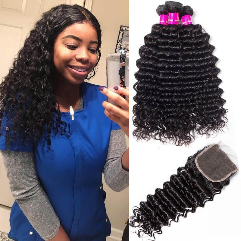 Deep Wave 3 Bundles With Closure Evan Hair 10a Grade 100 Human Hair