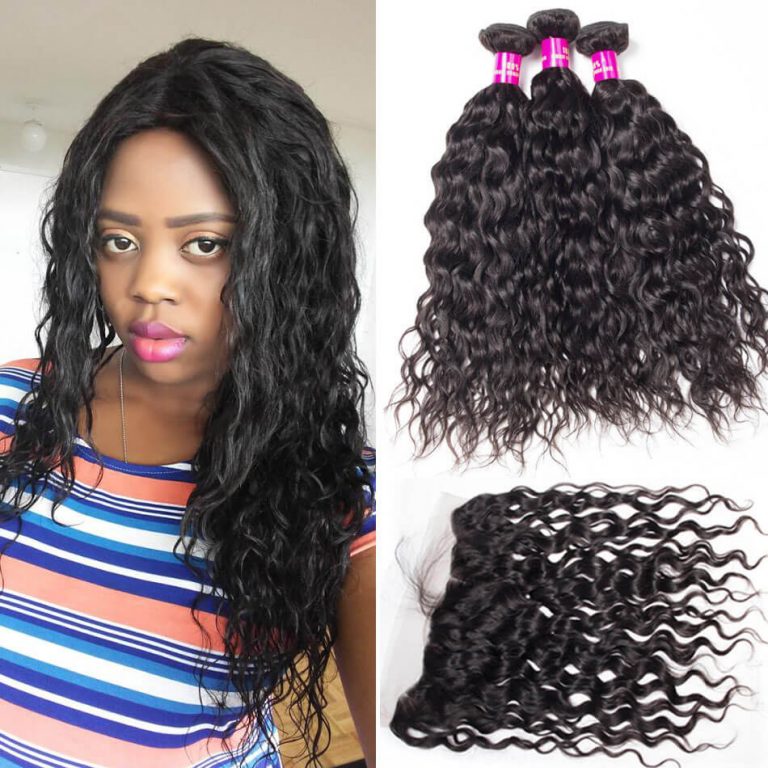 10a Wet And Wavy Human Hair Weave Bundles With Frontal Peruvian Water Wave 3 Bundles With 13 4