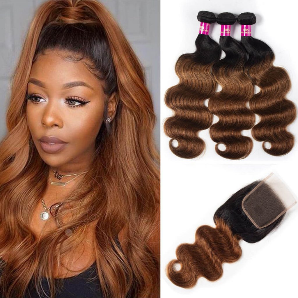 1B/30 Brown Color Brazilian Body Wave With Closure Full Head Evan Hair ...