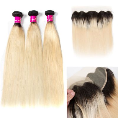 Blonde 1b 613 Hair Straight Hair 3 Bundles With 13 4 Lace Frontal