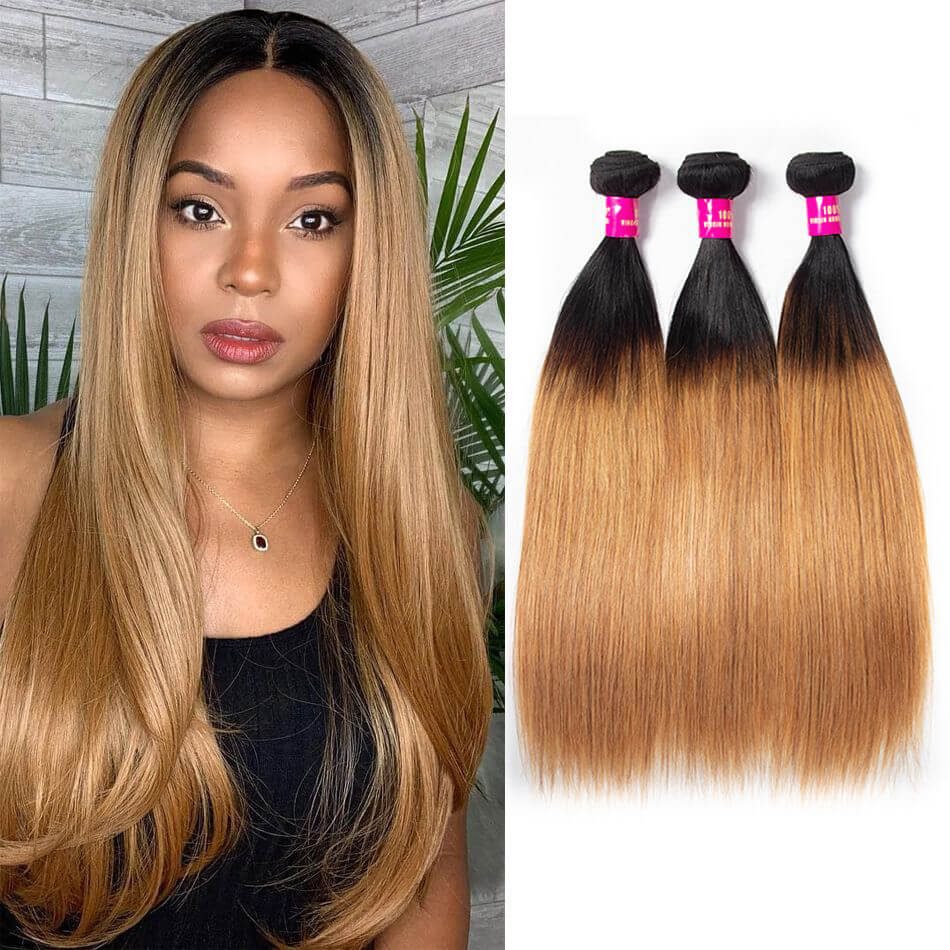 Cheap Brazilian Ombre Straight Hair Color T1b 27 Honey Blonde 3