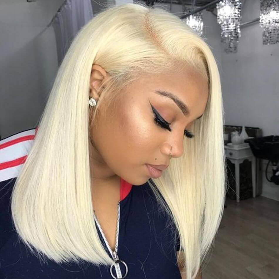 Color 613 Blonde Straight Human Hair 13 6 Lace Front Short Bob Wigs Pre Plucked Full With Baby Hair For Sale