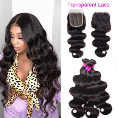 9A Loose Wave Bundles with Closure 100% Unprocessed Brazilian Weave Hair  Human Bundles with 4x4 Closure Free Part Natural Color8 10 12 8 Lace Clouse