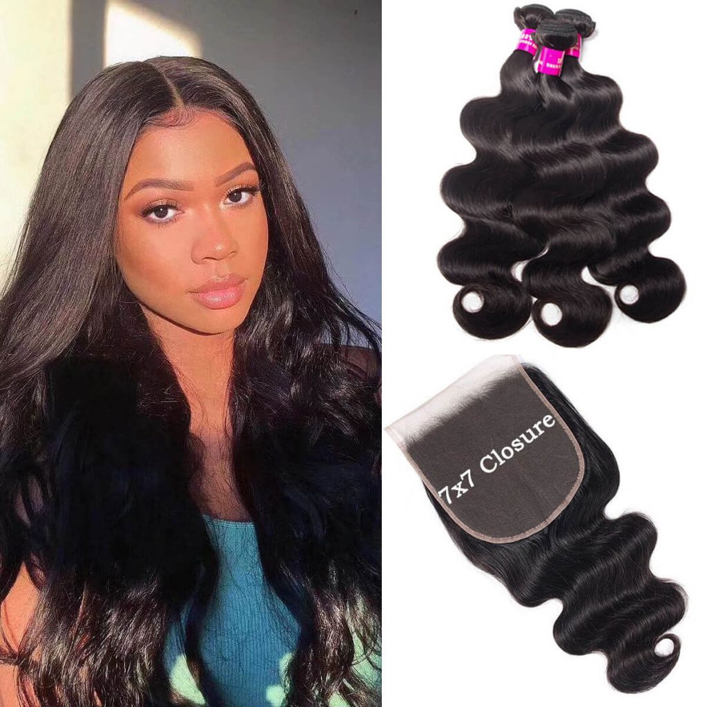 Deep Part 7×7 Body Closure With Brazilian Body Wave Bundles Swiss Lace ...