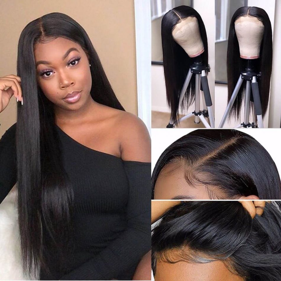 Lace Closure Straight Wig Pre Plucked Remy Brazilian Straight Hair Wigs Density