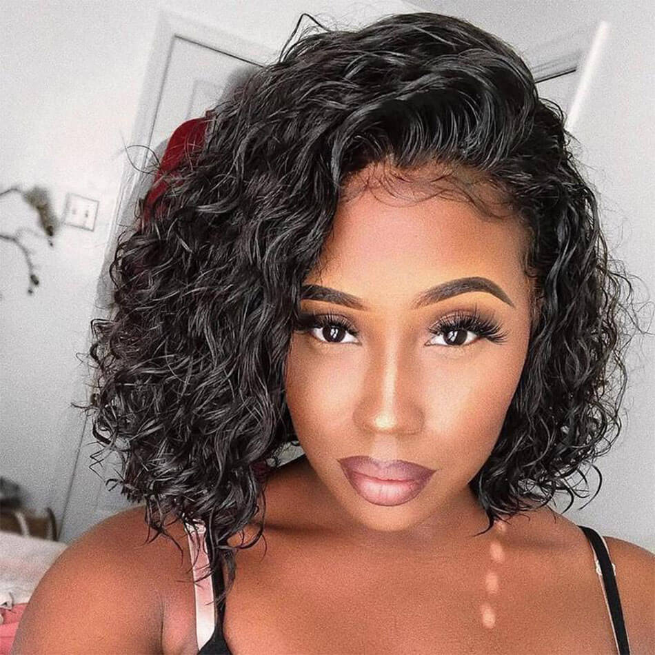 Short Bob Water Wave Wig 180% Density Lace Front Wig for Women (Density: 180%, Size: 12 inch)